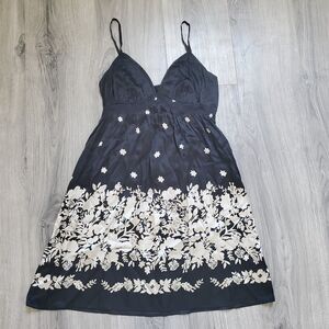 Y2K Babydoll Dress Medium Silk Black Floral Whimsy Goth Romantic Fairy Grunge